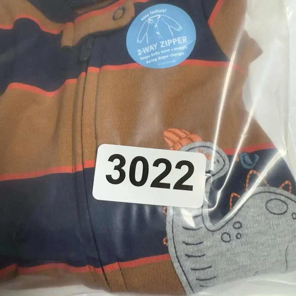 Carter's Dinosaur 2-Way Zipper Sleeper Brown Navy Blue Stripes Size Newborn